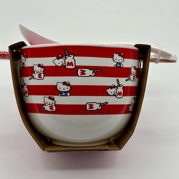 COPY - Hello Kitty Ceramic Ramen Noodle Bowl W Spoon Chopsticks Sanrio NEW Pink… - Picture 2 of 6